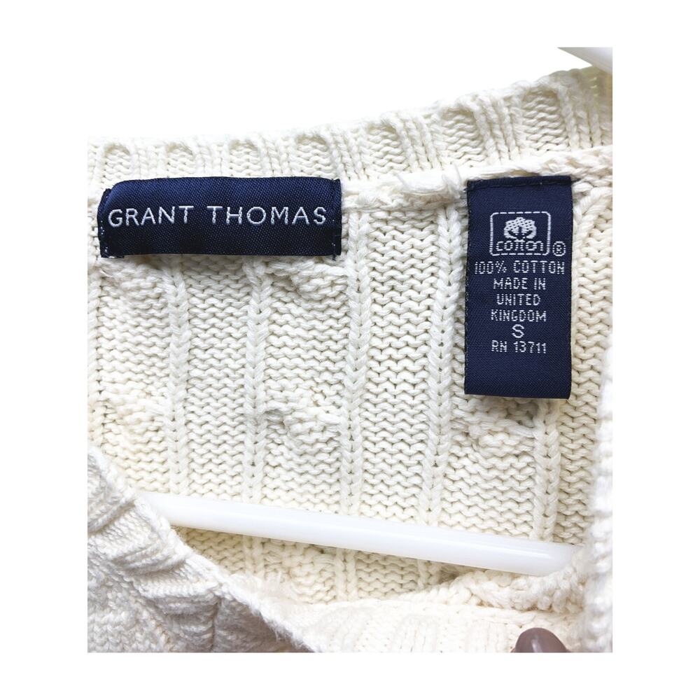 Grant Thomas Mens Cable Knit 100% Cotton V Neck Sweater Size S - Picture 4 of 7